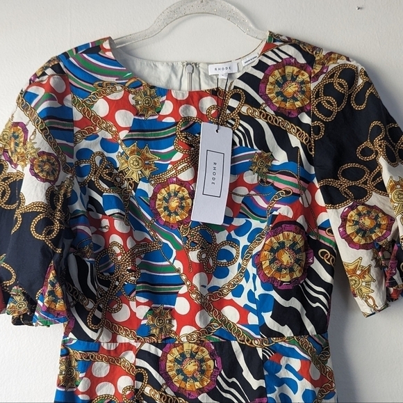 NWT Rhode Hailey Chain-Print Cotton-Voile Mini Dress Size 4 - Picture 4 of 5